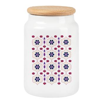 Florale Art Déco Romantik - Keksdose mit Holzdeckel - Weiß - Vorne