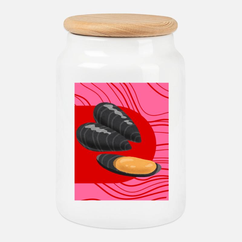 Funky Mussels - Keksdose mit Holzdeckel - Weiß