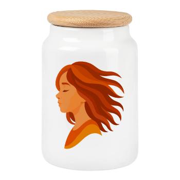 Portrait d’une fille aux cheveux roux - Boîte à biscuits avec couvercle en bois - blanc - Devant