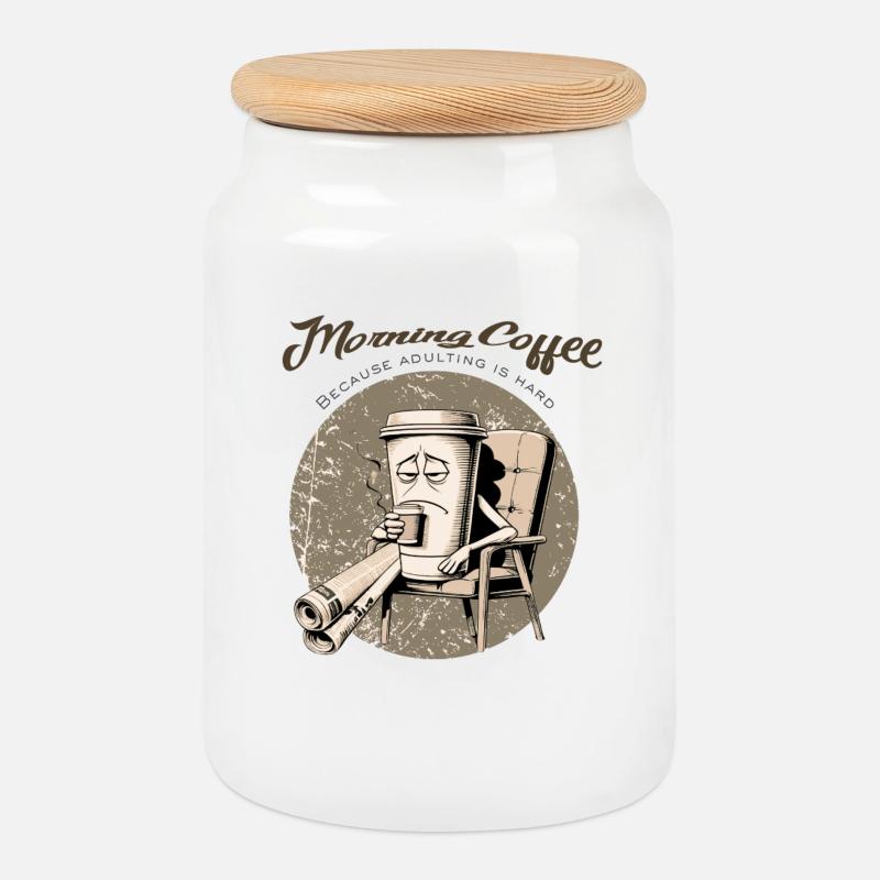 Café du matin – Parce que la vie adulte est difficile - Boîte à biscuits avec couvercle en bois - blanc