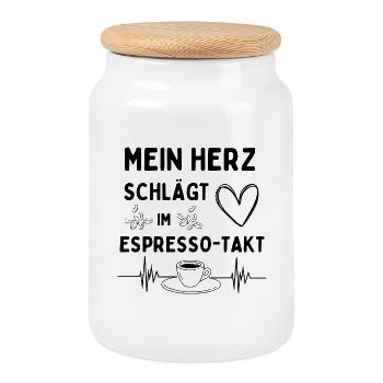 Mein Herz schlägt im Espresso-Takt - Keksdose mit Holzdeckel - Weiß - Vorne