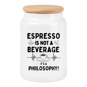 L’espresso n’est pas une boisson – c’est une boisson - Boîte à biscuits avec couvercle en bois - blanc - Devant