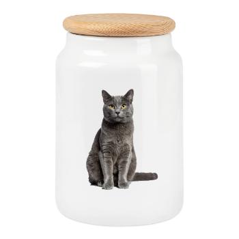 Grey Cat – Gentle, stylish & to fall in love with! - Cookie Jar with Wooden Lid - white - Front