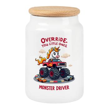 Monster Truck Licorne - Boîte à biscuits avec couvercle en bois - blanc - Devant