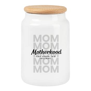 Maternité – Tiny Rebel, Big Feelings Mom Design - Boîte à biscuits avec couvercle en bois - blanc - Devant