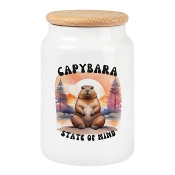 Capybara State of Mind – Chill & Calm Design - Cookie Jar with Wooden Lid - white - Front