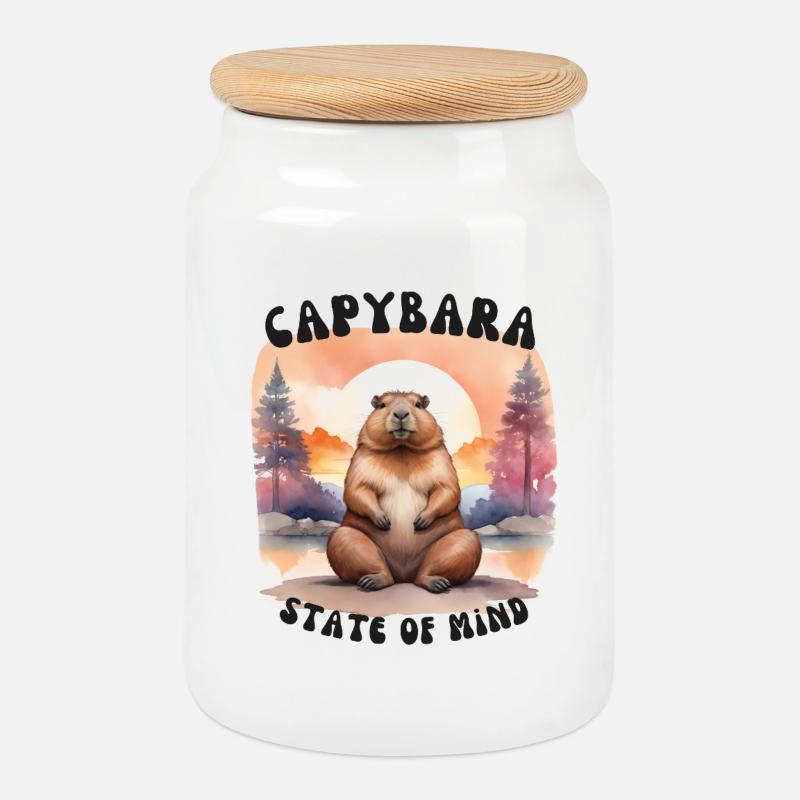 Capybara State of Mind – Chill & Calm Design - Keksdose mit Holzdeckel - Weiß