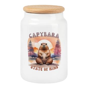 Capybara State of Mind – Chill & Calm Design - Cookie Jar with Wooden Lid - white - Front