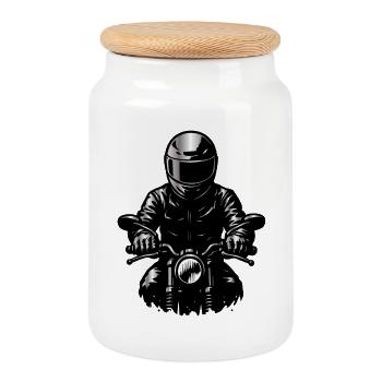 Motorradfahrer im Helm – Frontansicht Illustration - Keksdose mit Holzdeckel - Weiß - Vorne