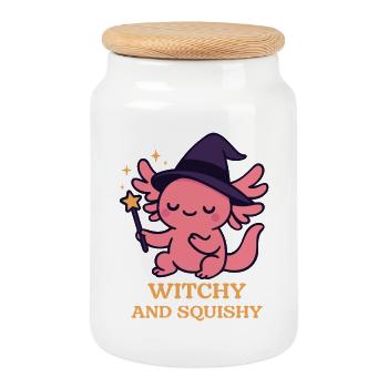 Witchy Axolotl - Motif de sorcière mignon - Boîte à biscuits avec couvercle en bois - blanc - Devant