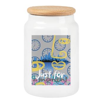 Just for a moment - Cookie Jar with Wooden Lid - white - Front