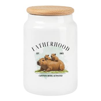 Paternité EST. 2025 – Mode Capypapa activé - Boîte à biscuits avec couvercle en bois - blanc - Devant