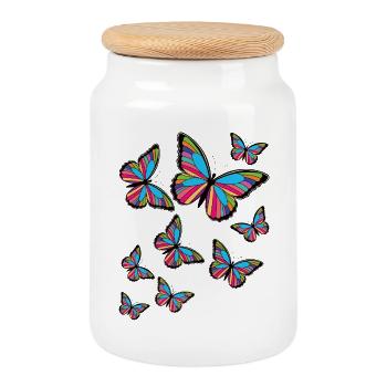 Papillons colorés. - Boîte à biscuits avec couvercle en bois - blanc - Devant