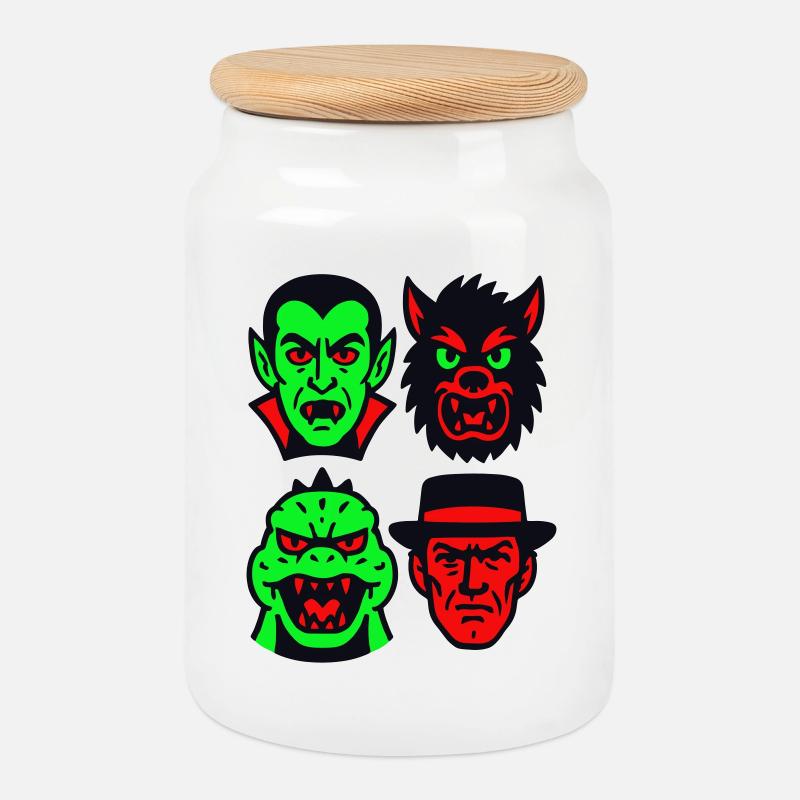 4 Grusel-Monster - Keksdose mit Holzdeckel - Weiß