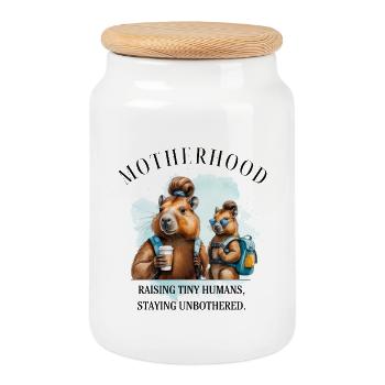 Maternité – Élever un petit humain sans être dérangé - Boîte à biscuits avec couvercle en bois - blanc - Devant