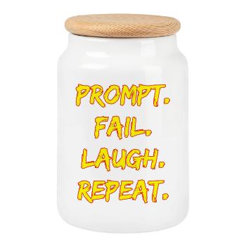 PROMPT. ÉCHOUER. RIRE. RÉPÉTER. - Boîte à biscuits avec couvercle en bois - blanc - Devant