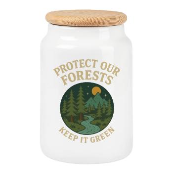 Protection de la forêt motif nature - Boîte à biscuits avec couvercle en bois - blanc - Devant