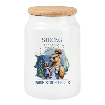 Strong Moms Raise Strong Girls - Cookie Jar with Wooden Lid - white - Front