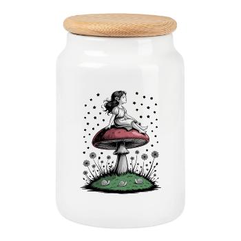 Fille champignon Woodland Fairy Star sort - Boîte à biscuits avec couvercle en bois - blanc - Devant