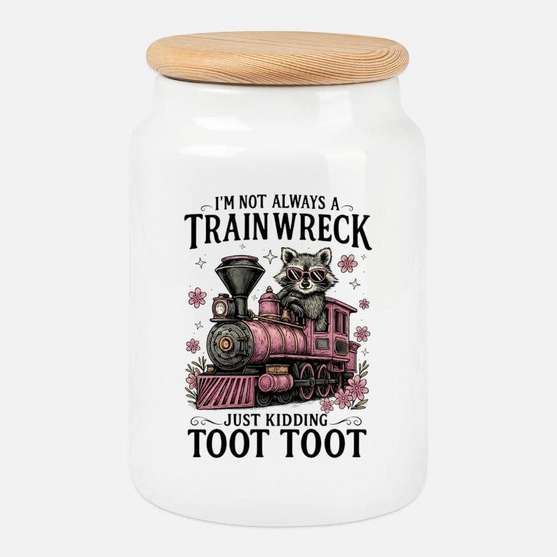 Je ne suis pas toujours un accident de train, je plaisante aussi - Boîte à biscuits avec couvercle en bois - blanc