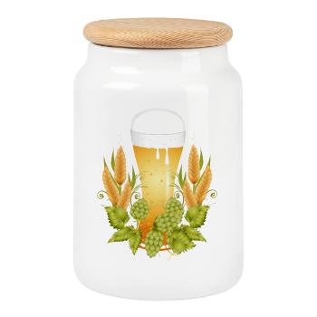 Beer glass with hops and malt – traditional motif - Cookie Jar with Wooden Lid - white - Front
