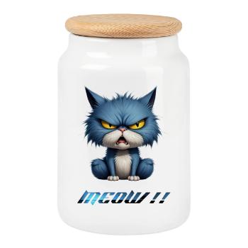 Chat bleu en colère Pixel miaou - Boîte à biscuits avec couvercle en bois - blanc - Devant