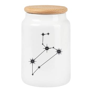 Leo Star Constellation Zodiac Sign Black & Gray - Cookie Jar with Wooden Lid - white - Front