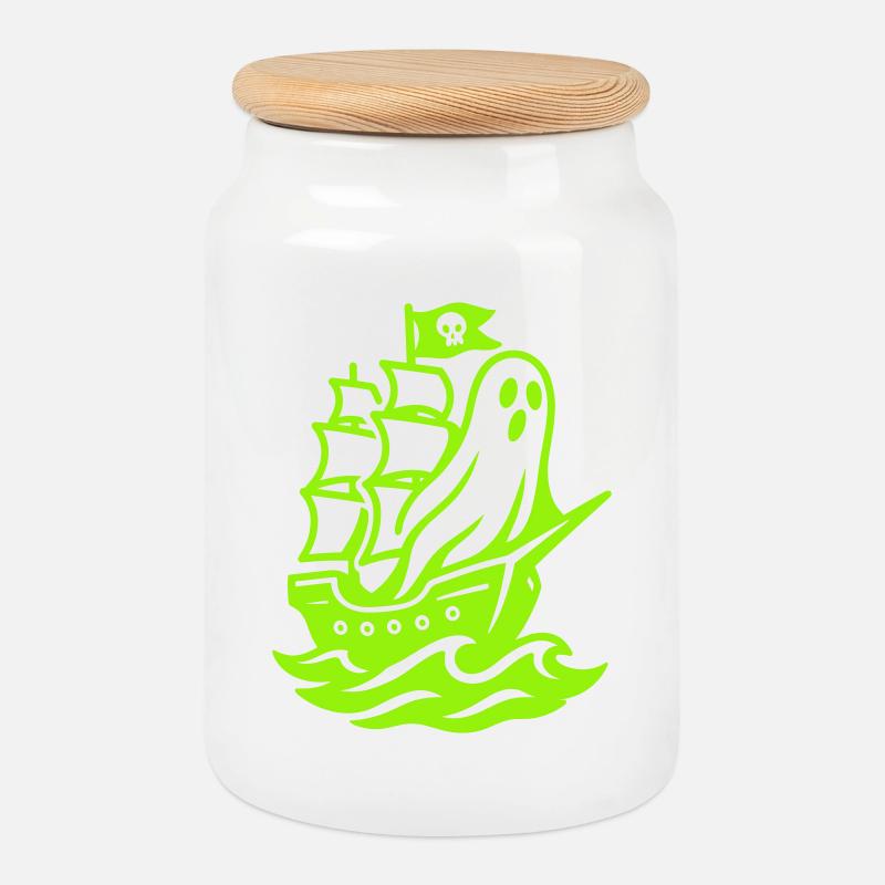 Ghostship Pop Art - Cookie Jar with Wooden Lid - white