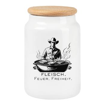 Grilling freedom for real men - Cookie Jar with Wooden Lid - white - Front