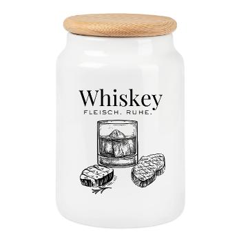 Whiskey & Meat – Enjoy Quietly - Cookie Jar with Wooden Lid - white - Front