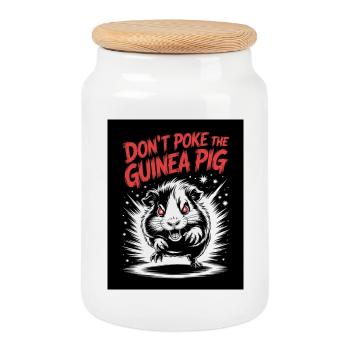 Don't Poke the Guinea Pig Motto - Cookie Jar with Wooden Lid - white - Front