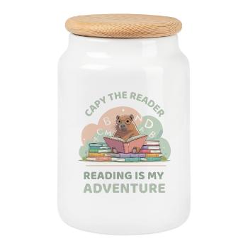 Capybara beim Lesen - Reading adventure - Keksdose mit Holzdeckel - Weiß - Vorne