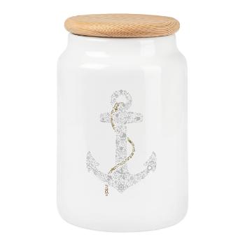 T-shirt d’ancre nautique emblématique - Boîte à biscuits avec couvercle en bois - blanc - Devant