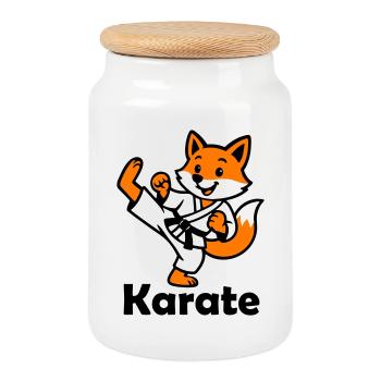 Karaté Renard - Boîte à biscuits avec couvercle en bois - blanc - Devant