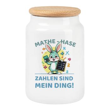 Lapin en mathématiques avec tâche de calcul - Boîte à biscuits avec couvercle en bois - blanc - Devant