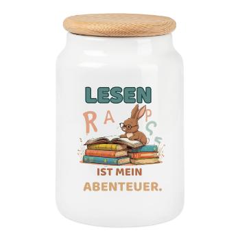 Leseabenteuer mit Häschen - Keksdose mit Holzdeckel - Weiß - Vorne