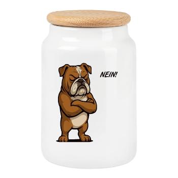 Pas de bouledogue anglais Bully Bully Owner - Boîte à biscuits avec couvercle en bois - blanc - Devant