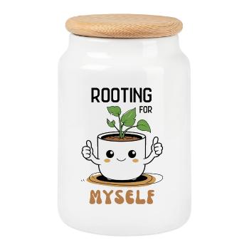Self-love with humor &amp; plant power - Cookie Jar with Wooden Lid - white - Front