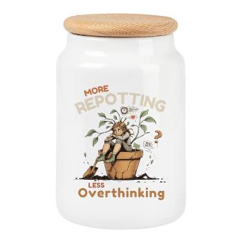 Overthinking? Time for repotting! - Cookie Jar with Wooden Lid - white - Front