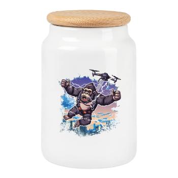 Gorilla Drone Kids Funny - Cookie Jar with Wooden Lid - white - Front