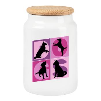 Dogs I Love Dogs Silhouettes Dog Mom Dog Dad - Cookie Jar with Wooden Lid - white - Front