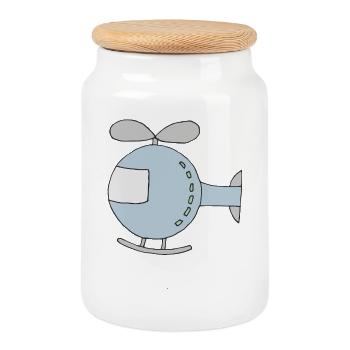 Playful helicopter design for children - Cookie Jar with Wooden Lid - white - Front