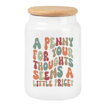 Un sou pour vos pensées - Boîte à biscuits avec couvercle en bois - blanc - Devant