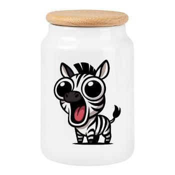 Süßes Zebra Cartoon mit Glubschaugen Freude  - Keksdose mit Holzdeckel - Weiß - Vorne
