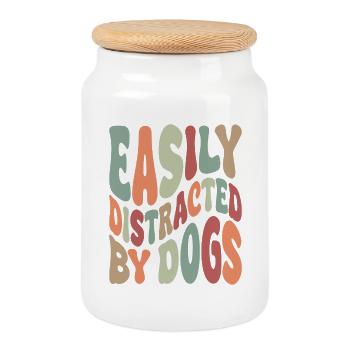 Easily Disctracted By Dogs - Keksdose mit Holzdeckel - Weiß - Vorne