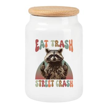 Waschbär Eat Trash Street Crash Meme - Keksdose mit Holzdeckel - Weiß - Vorne