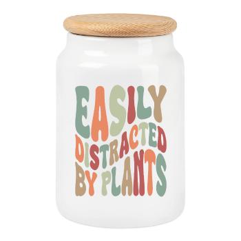 Easily Distracted By Plants Vintage - Cookie Jar with Wooden Lid - white - Front