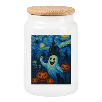 Fantasy Halloween Van Gogh - Cookie Jar with Wooden Lid - white - Front
