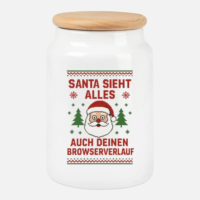 Santa sieht alles - Keksdose mit Holzdeckel - Weiß