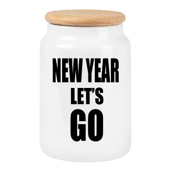 New Year Lets GO - Motivational Slogan - Keksdose mit Holzdeckel - Weiß - Vorne